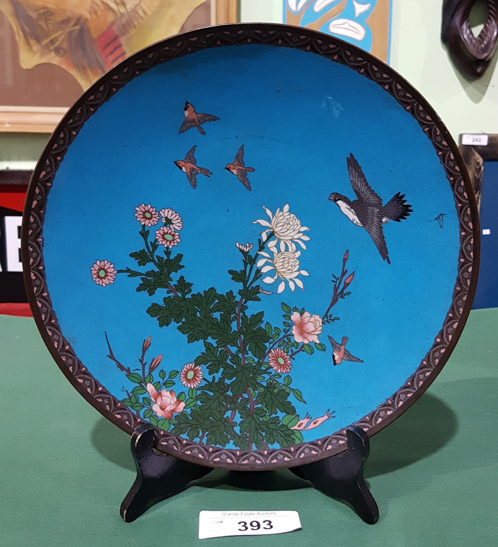 ANTIQUE JAPANESE CLOISONNE PLATE W/BIRD PATTERN
