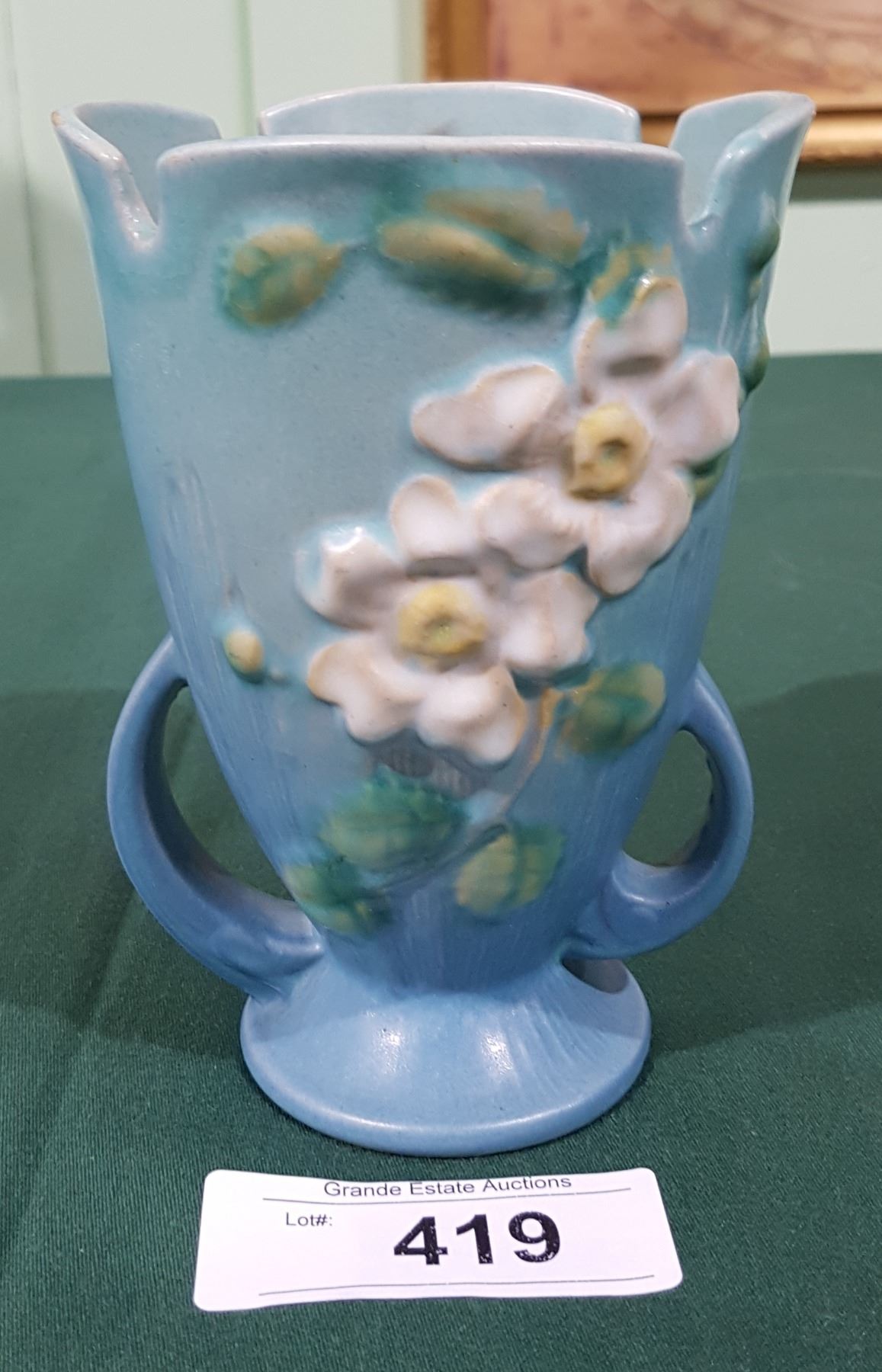 VINTAGE ROSEVILLE DOUBLE HANDLED VASE