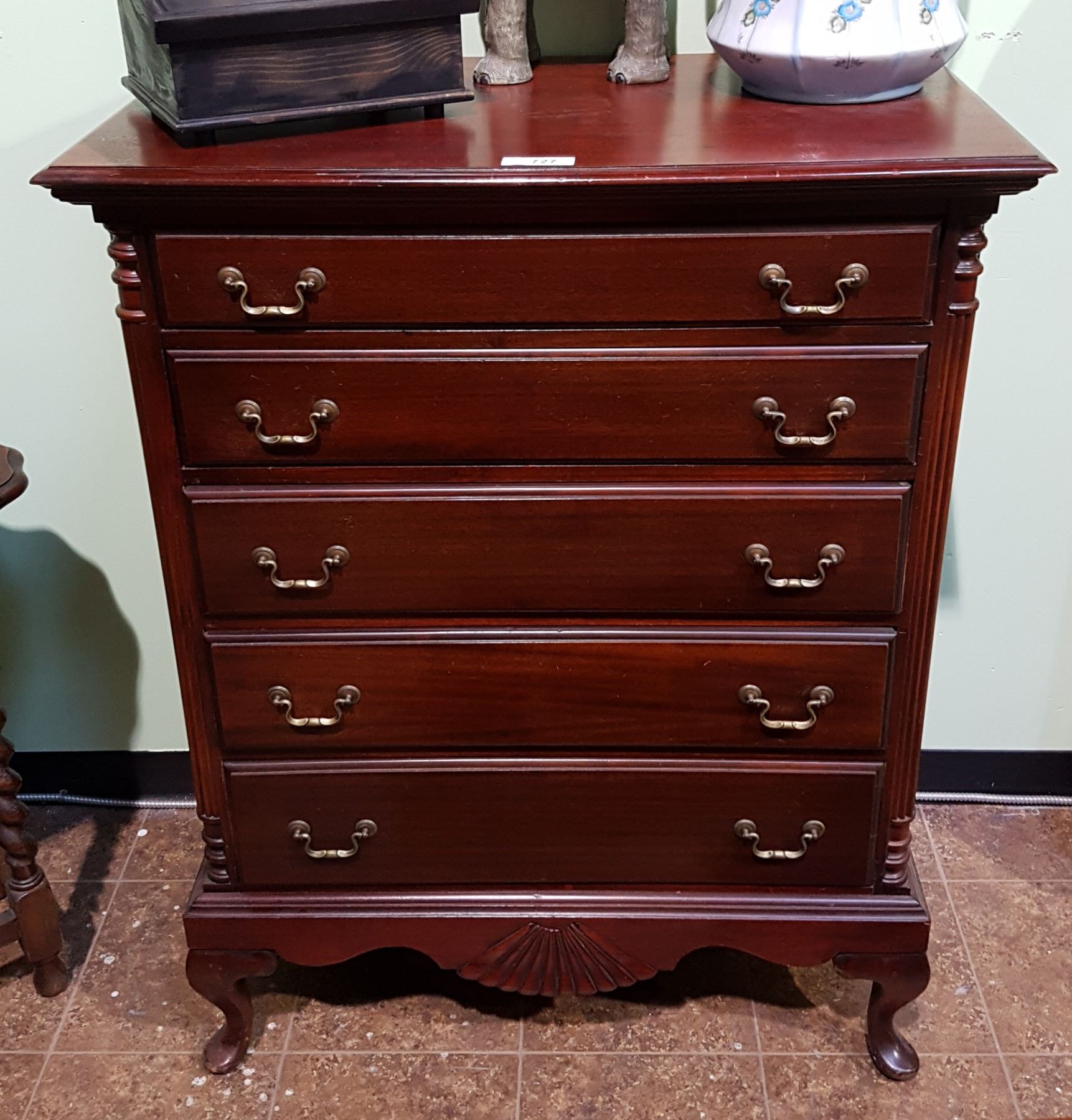 Antique Mahogany 5 Drawer High Boy Dresser