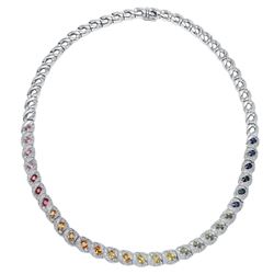 18KT White Gold 6.62ctw Multi Color Sapphire and Diamond Necklace