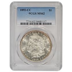 1892-CC $1 Morgan Silver Dollar Coin PCGS MS62