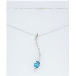 14KT White Gold 2.40ct Blue Zircon and Diamond Pendant with Chain