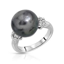 18KT White Gold 13.36ct Tahitian Pearl and Diamond Ring