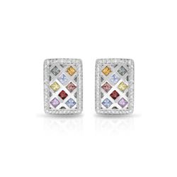 14KT White Gold 2.88ctw Multi Color Sapphire and Diamond Earrings