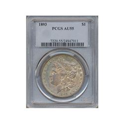1893 $1 Morgan Silver Dollar Coin PCGS AU55