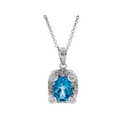 18KT White Gold 1.47ct Blue Topaz and Diamond Pendant with Chain
