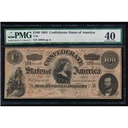 1864 $100 Confederate States of America Note PMG 40