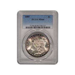 1885 $1 Morgan Silver Dollar Coin PCGS MS66