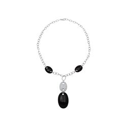 14KT White Gold 60.58ctw Onyx and Diamond Necklace