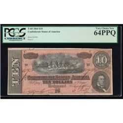 1864 $10 Confederate States of America Note PCGS 64PPQ