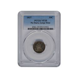 1837 Liberty Seated No Stars Large Date Dime PCGS VF35