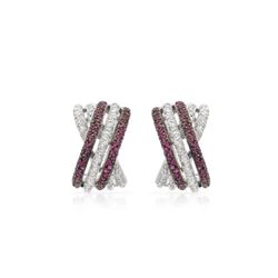 14KT White Gold 0.78ctw Ruby and Diamond Earrings