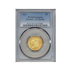 1837 $5 Liberty Head Gold Coin PCGS AU Details