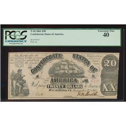 1861 $20 Confederate States of American Note PCGS 40