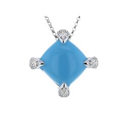 14KT White Gold 7.41ct Turquoise and Diamond Pendant with Chain