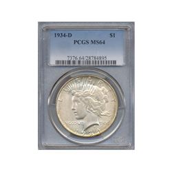 1934-D $1 Peace Silver Dollar Coin PCGS MS64