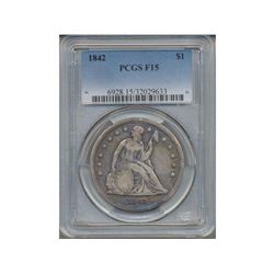 1842 $1 Seated Dollar Coin PCGS F15