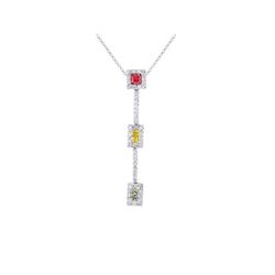 14KT White Gold 0.65ctw Multi Color Sapphire and Diamond Pendant with Chain
