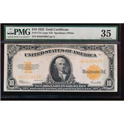 1922 $10 Gold Certificate PMG 35