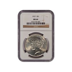 1927 $1 Peace Silver Dollar Coin NGC MS64
