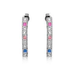 14KT White Gold 0.60ctw Multi Color Sapphire and Diamond Earrings