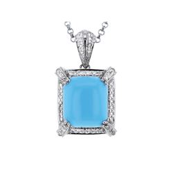 14KT White Gold 6.35ct Turquoise and Diamond Pendant with Chain