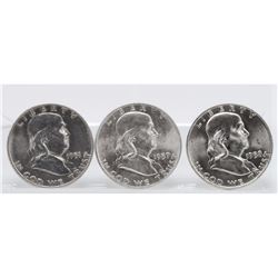 Lot of (3) 1951, 1957, 1958 Franklin Half Dollars