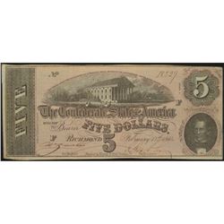 1864 $5 Confederate States of America Note