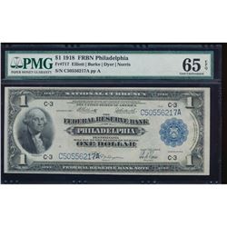 1918 $1 Philadelphia Federal Reserve Bank Note PMG 65EPQ