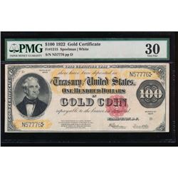 1922 $100 Gold Certificate PMG 30