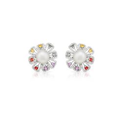 14KT White Gold 24.92ctw Pearl Sapphire and Diamond Earrings