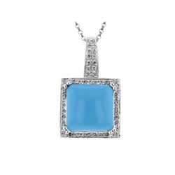 14KT White Gold 6.57ct Turquoise and Diamond Pendant with Chain