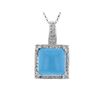 Image 1 : 14KT White Gold 6.57ct Turquoise and Diamond Pendant with Chain