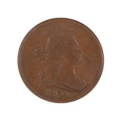 1804 Draped Bust Crosslet 4 Stemless Half Cent Coin
