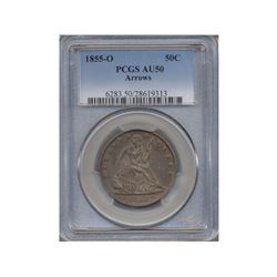1855-O Arrows Liberty Seated Half Dollar Coin PCGS AU50