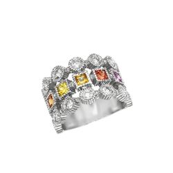 14KT White Gold 1.56ctw Multi Color Sapphire and Diamond Ring