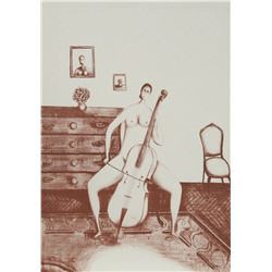 Branko Bahunek, The Cellist (Sepia), Lithograph