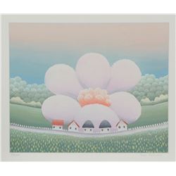 Ivan Rabuzin, Large Flower Behind Village, Serigraph