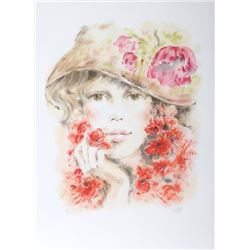 Colette Darfeuil, Portrait of a Girl in Hat, Lithograph