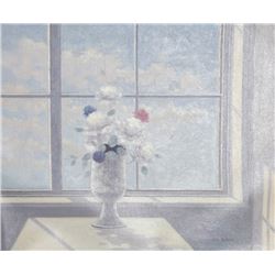 Les Bullene, Flowers by Window, Oil Painting
