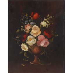 R. Rosini, Floral, Oil Painting on Wood