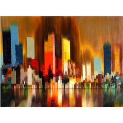 James Sherman, Cityscape with Reflection, Oil Painting