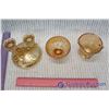 Image 2 : 3 Pieces of Amber Carnival Glass (Candlestick Holder, Cream Pitcher & Sugar Bowl)
