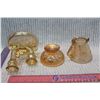 Image 3 : 3 Pieces of Amber Carnival Glass (Candlestick Holder, Cream Pitcher & Sugar Bowl)