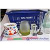 Image 2 : Lot of Glass Bottles, Decor and Wax Melter W/ Walmart Crate