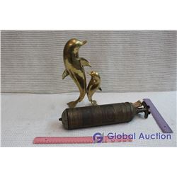 Vintage Fire Extinguisher and Letter Holder W/ Metal Dolphin Decor