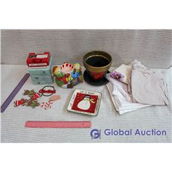 Lot of Christmas Decor w/Table Cloths