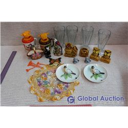 Lot of Misc Sunday Cups (4) Salt and Pepper Shakers, Decor Plates, etc