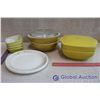 Image 1 : Lot of Pyrex and Corel Dishes, (4) Plates, (4) Bowls, and (2) Square Serving Dishes