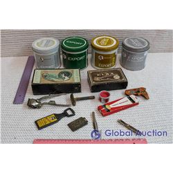 Lot Of Vintage Tobacco Tins, Hair Clipper and Related